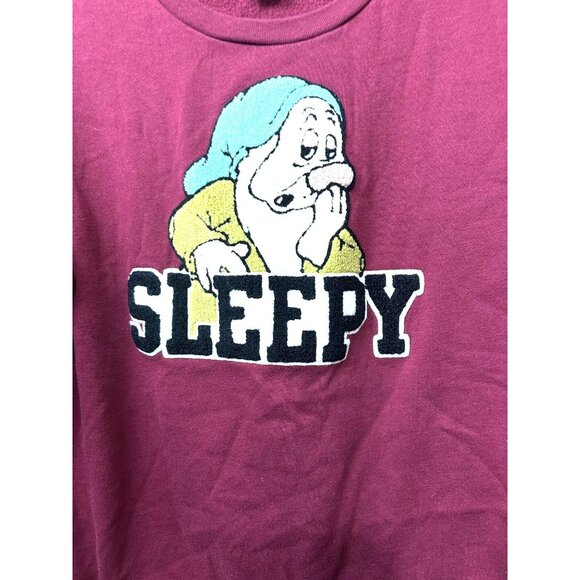 Disney Womens Sleepy Dwarf Graphic Sweatshirt Size L Burgundy - Picture 2 of 5